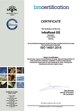 Infraroad ISO-14001 sertifikaat