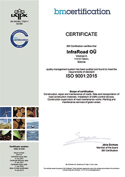 Infraroad ISO-9001 sertifikaat